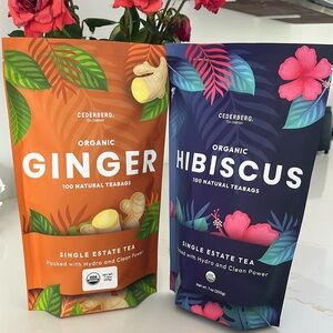 2 brand new bags of ginger tea and hibiscus tea